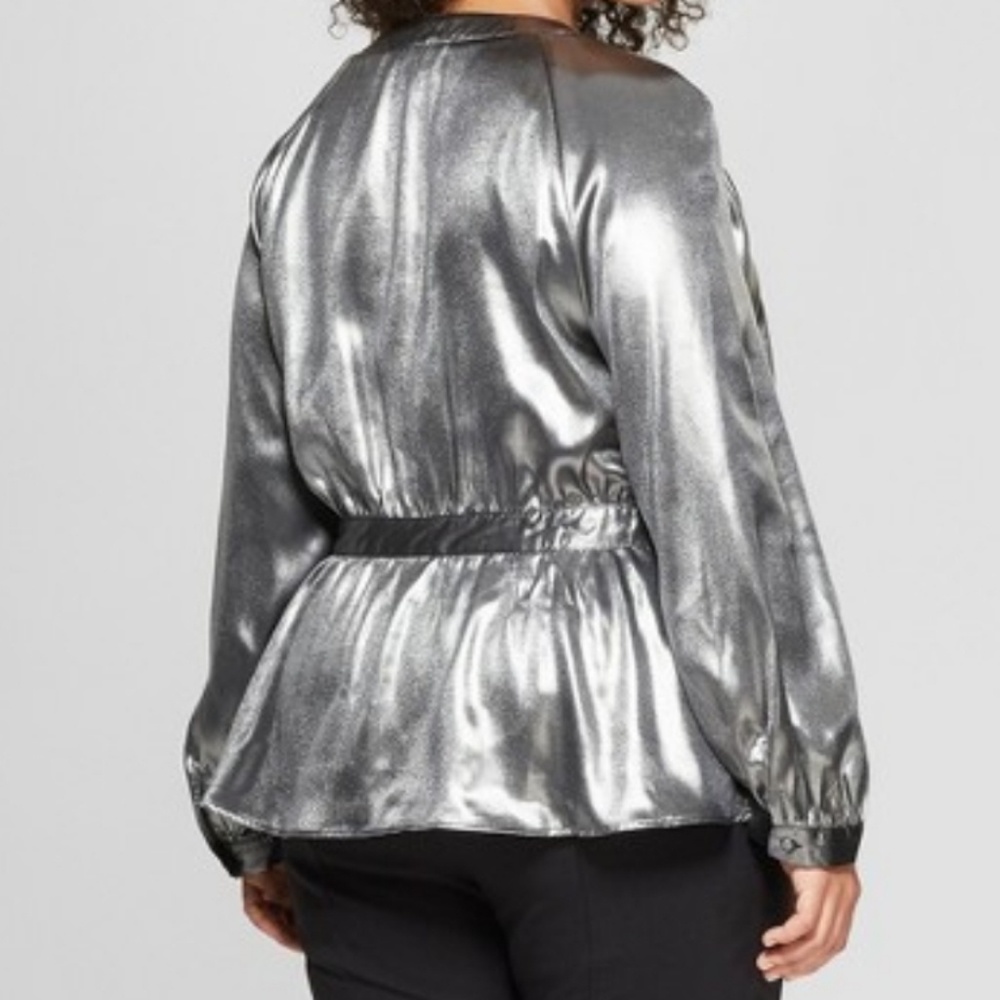 ⭕5/$25⭕New! WhoWhatWear Metallic Wrap Blouse - Picture 3 of 8